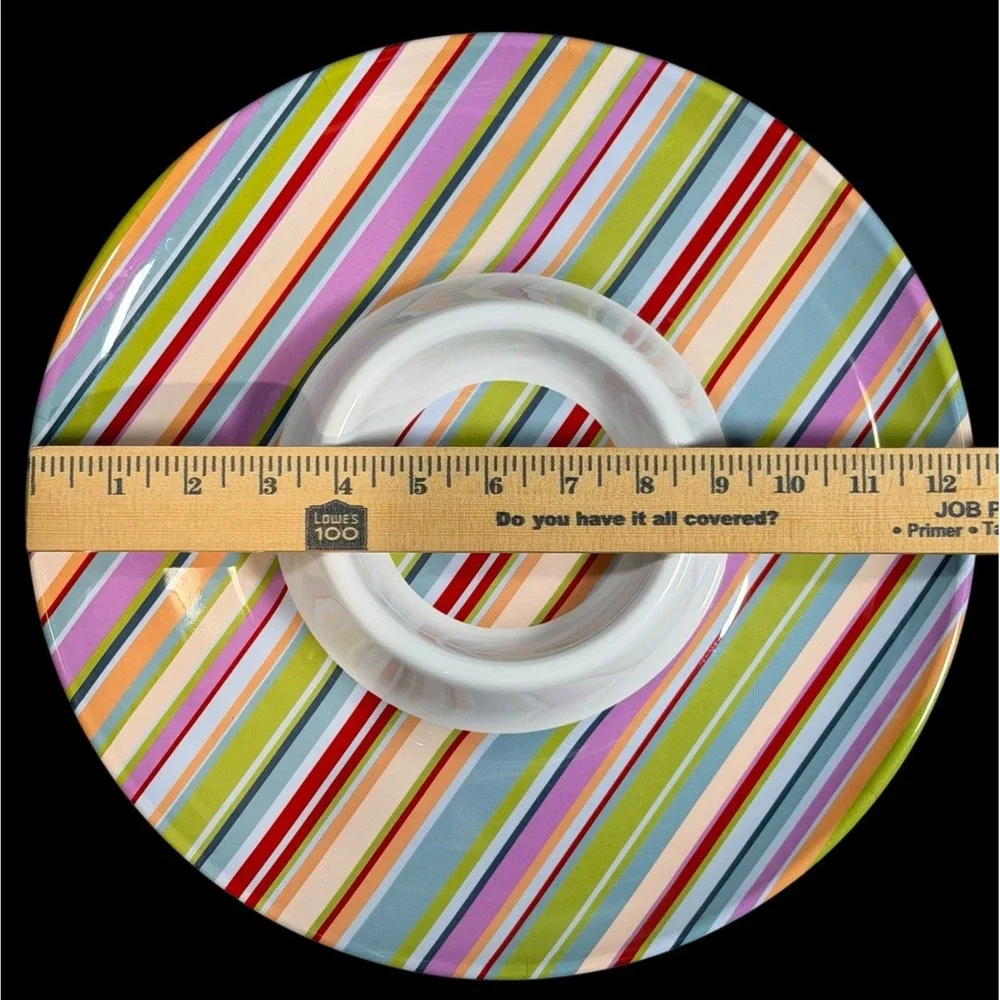 Zak Designs Melamine Serving Tray & Chip Dip Platter Set Striped Colorful